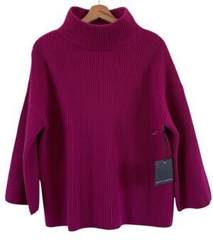 Mercer & Madison Wool Cashmere Mock Funnel Neck Sweater Ribbed Boxy Pink Size M